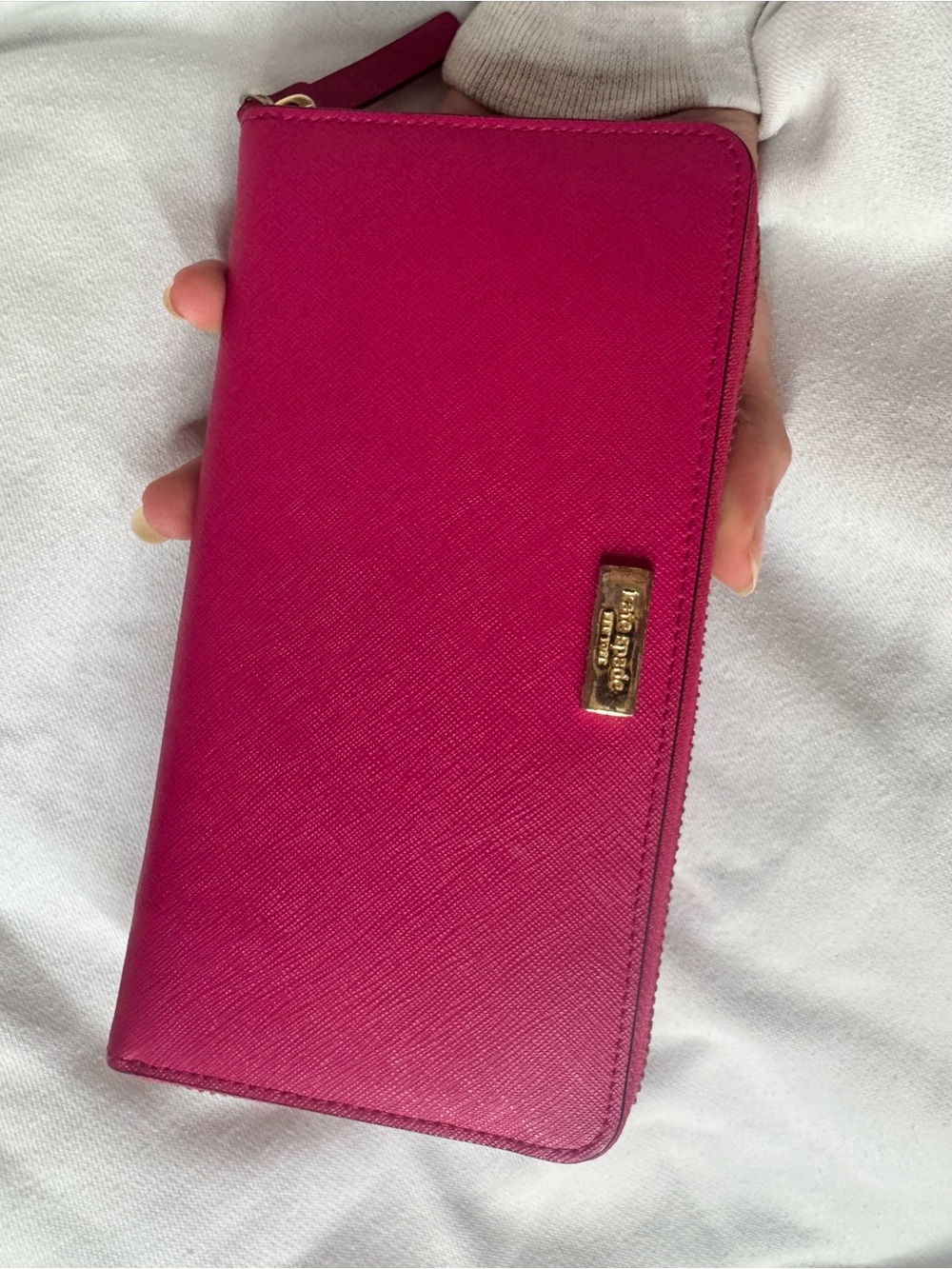 Bright Pink Zip-Around Women's Wallet with Gold Accent